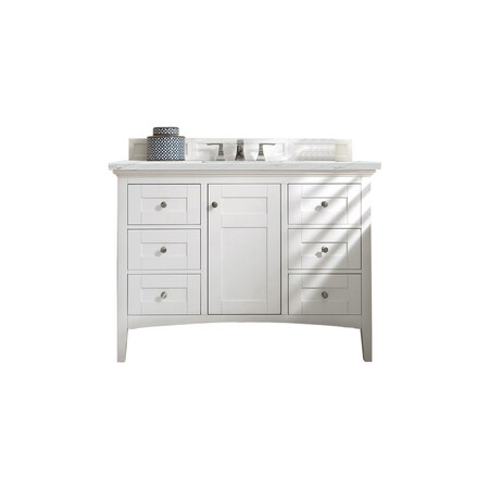 James Martin Vanities Palisades 48in Single Vanity, Bright White w/ 3 CM Ethereal Noctis Quartz Top 527-V48-BW-3ENC